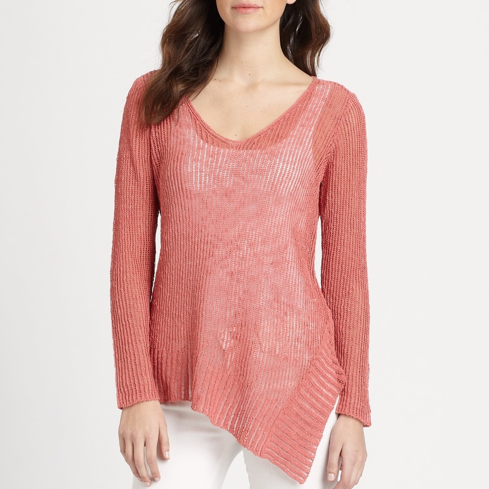 Eileen Fisher Asymmetrical Open Knit Top Cover Up